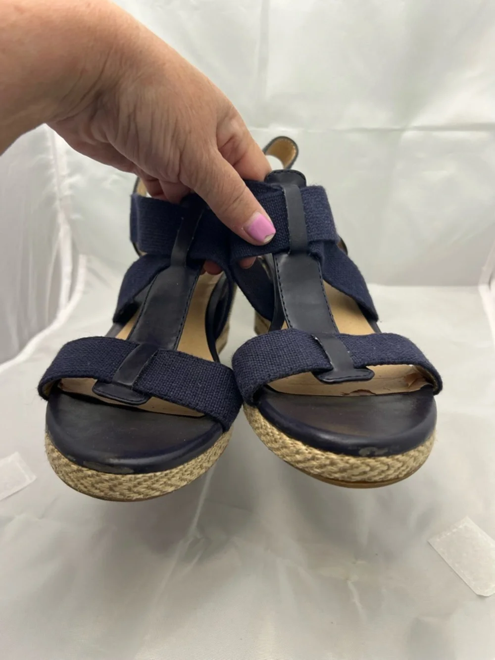 Lucky Brand Navy Slingback‎ Espadrille Wedge Sandals Size 9